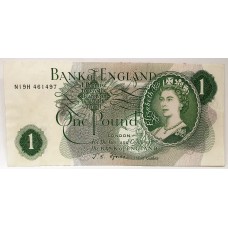 GREAT BRITAIN UK ENGLAND 1970 . ONE 1 POUND BANKNOTE . ERROR . MISSING BOTTOM SERIAL